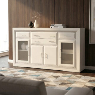 Aparador EPOCA 4 puertas, 2 puertas cristal y 2 de madera color blanco