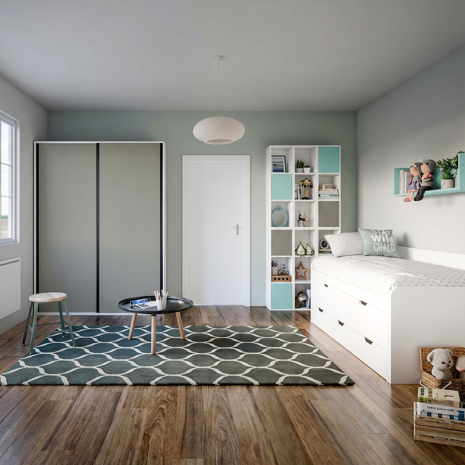 Dormitorio Juvenil HK 09 con Compacto, Armario Corredera y Escritorio Abatible