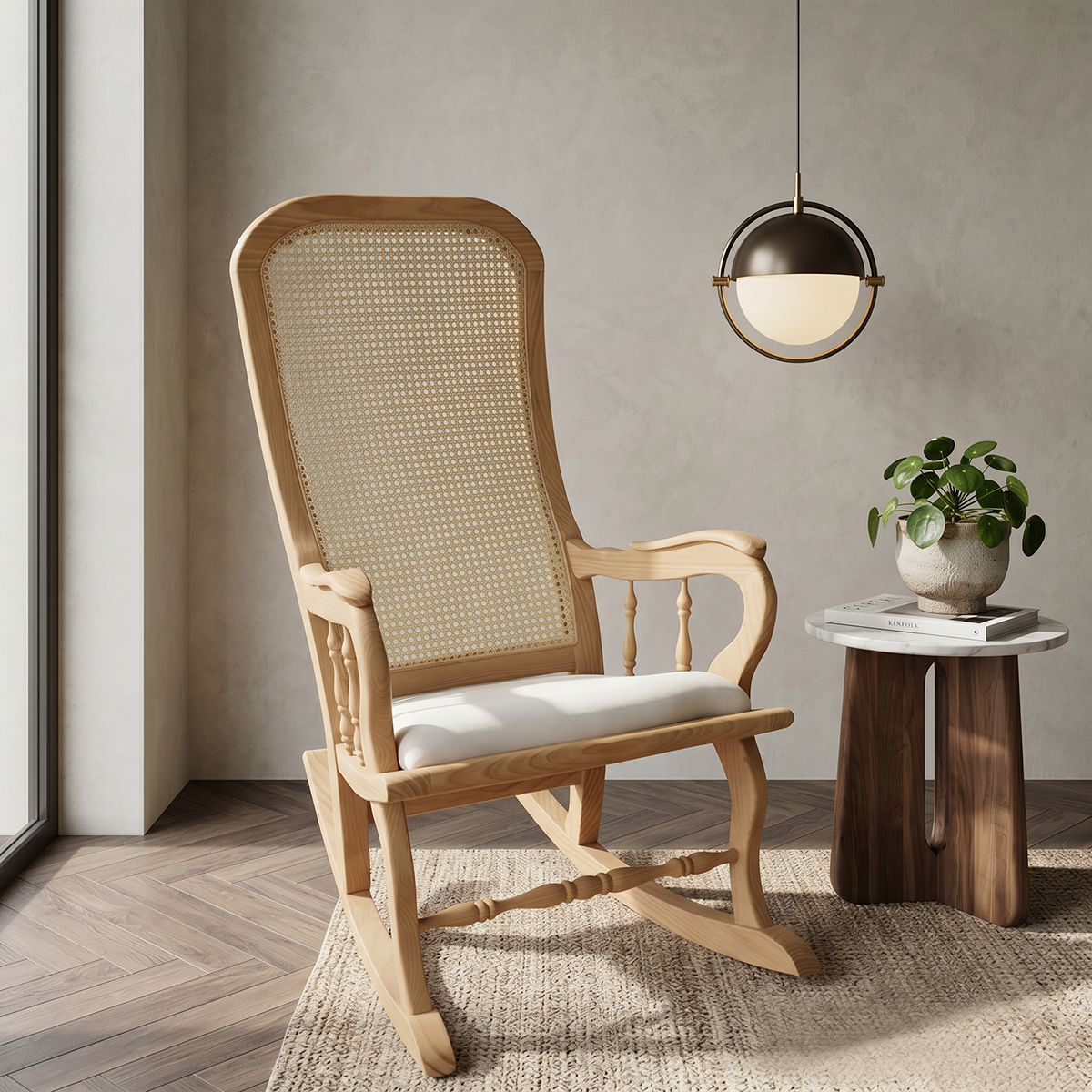 Mecedora de madera con asiento tapizado / Mod. 4201