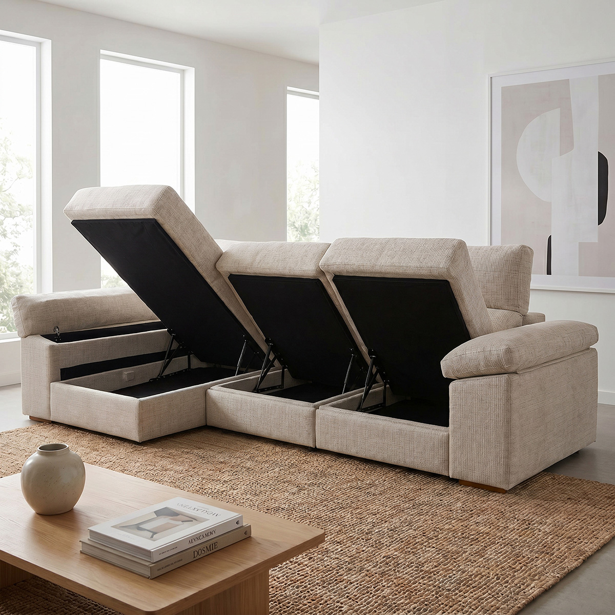 Sofá Chaise Longue Alhambra 300 cm con arcon en brazos, asientos y en chaiselongue/ Mod. 5121 - Imagen 2