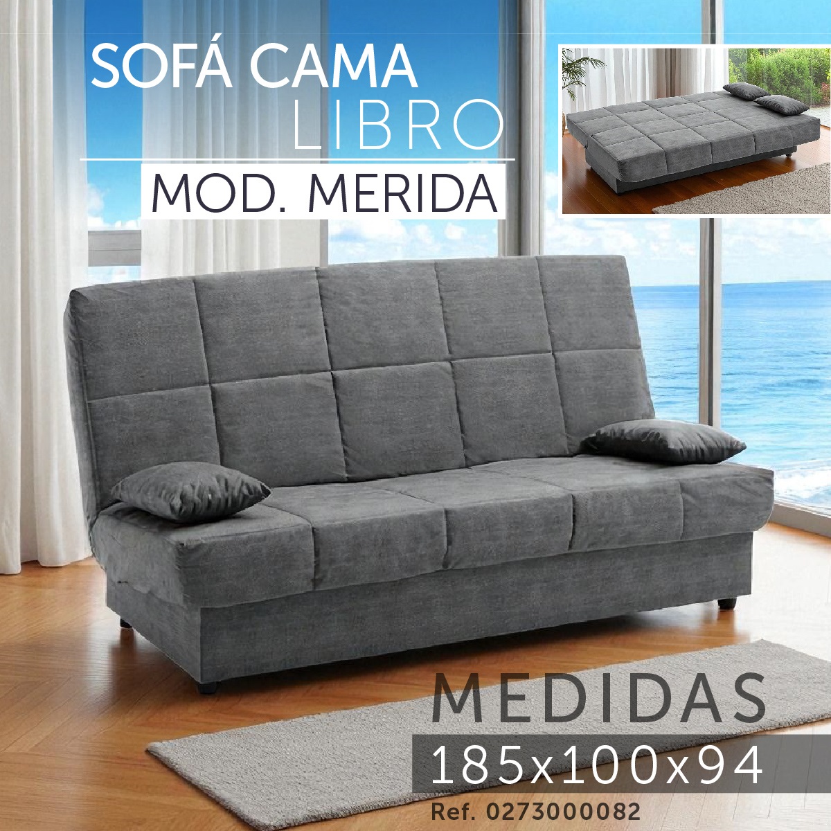 Sofá cama libro de diseño moderno en salón minimalista