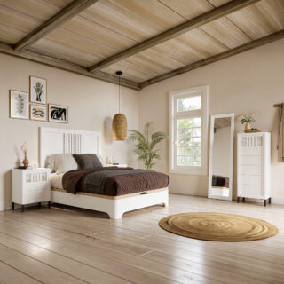Dormitorio de Matrimonio moderno con canapé alto ideal para el uso de robots de limpieza / Mod. 2504