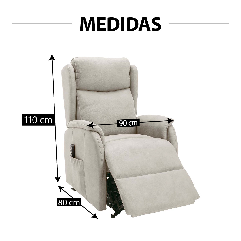 Medidas del Sillón Relax Eléctrico Levantapersonas Mod. 5424: 90 cm (ancho) x 80 cm (profundidad) x 110 cm (alto).