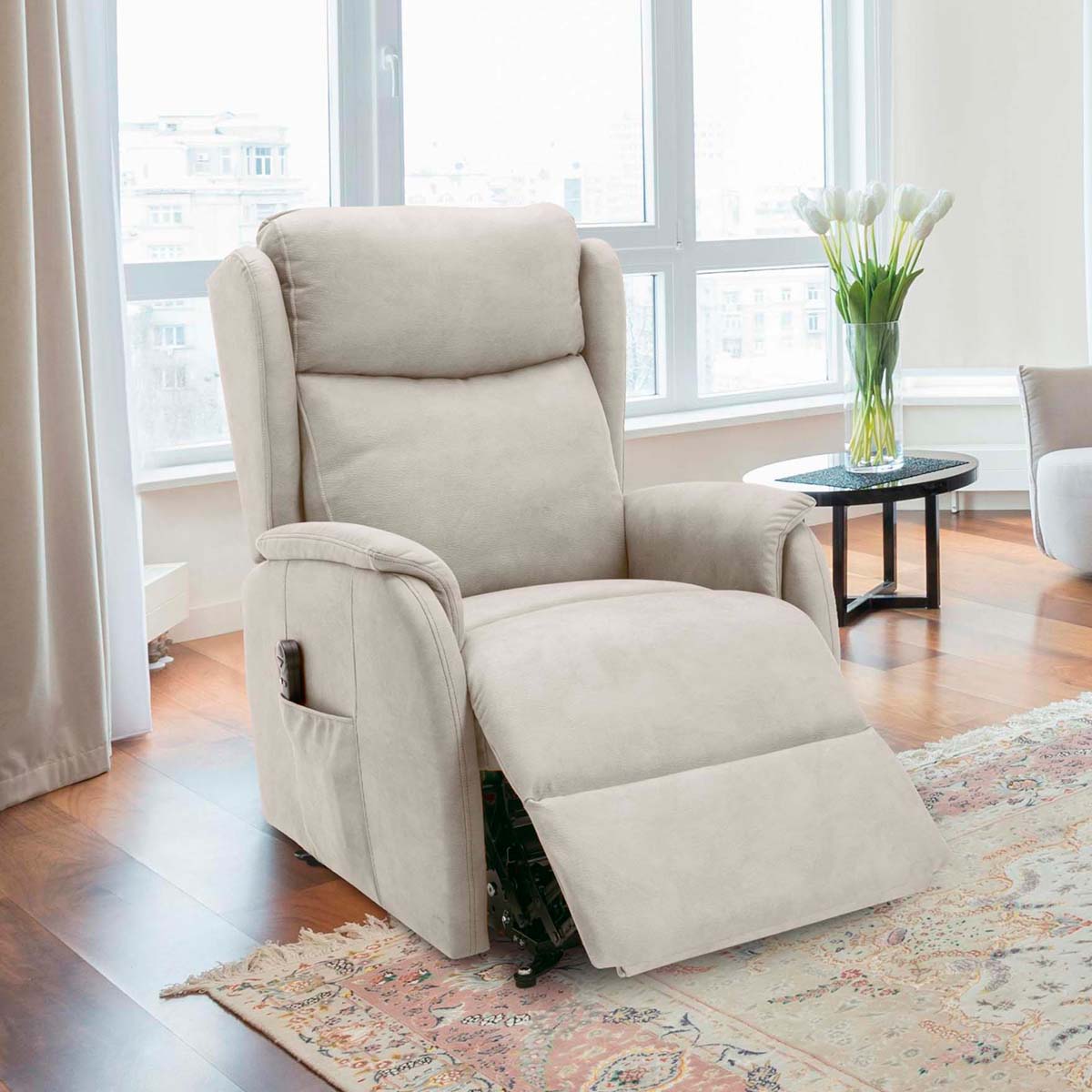 Sillón Relax eléctrico levanta personas 2 motores + con carro + mando con USB / Mod. 5426