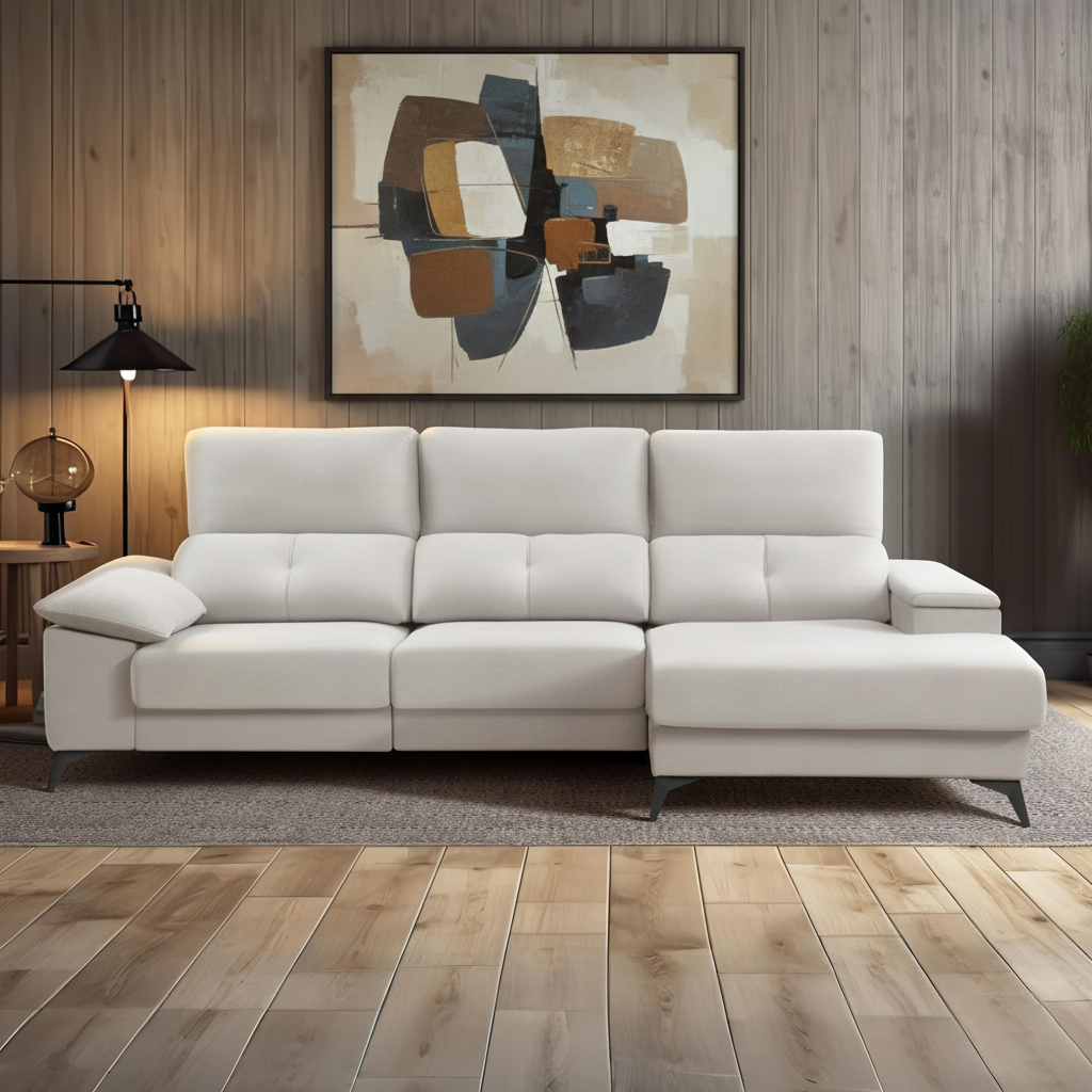 Chaiselongue Carolina calidad y fácil limpieza - con asientos deslizantes, respaldos reclinables y patas altas para limpieza con robot aspirador