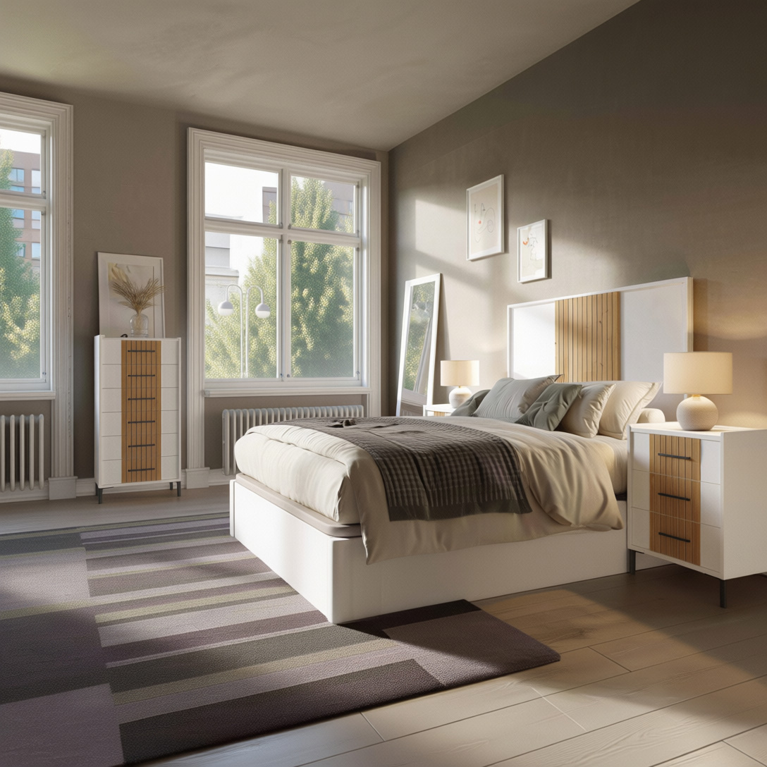 Dormitorio moderno con cabecero, mesitas, sinfonier y espejo vestidor / Mod. 2509 - Imagen 2