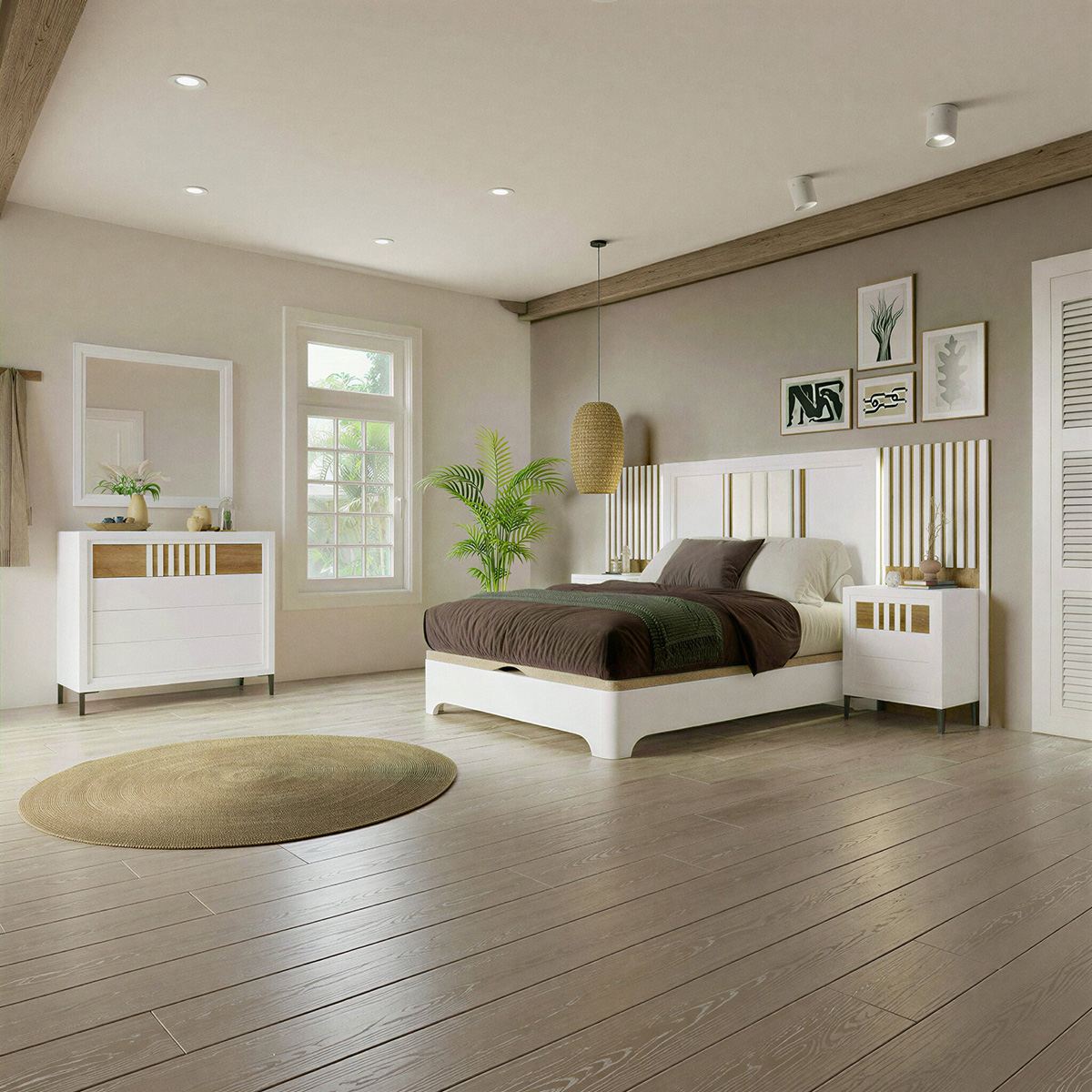 Dormitorio Moderno con Cómoda y Mesitas con Patas Modelo 2510 | Diseño Elegante